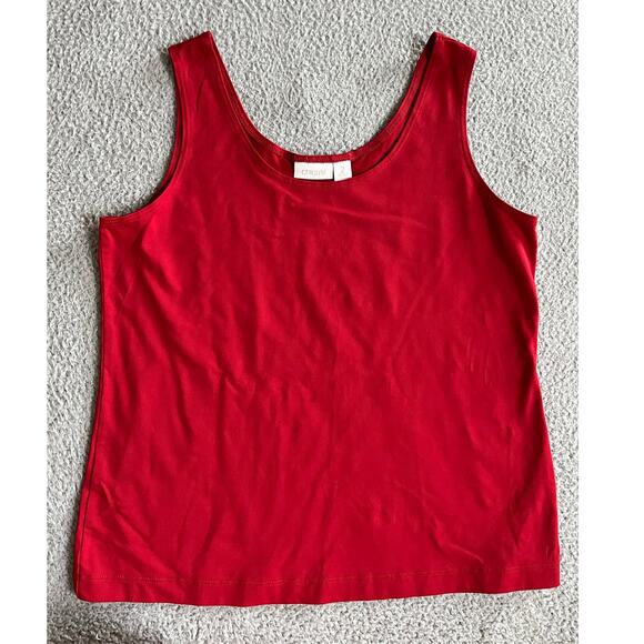 Chico's Tank TopLarge 2 Scuba Stretch Sleeveless Round Neck Red Athletic Fishing - Picture 1 of 10
